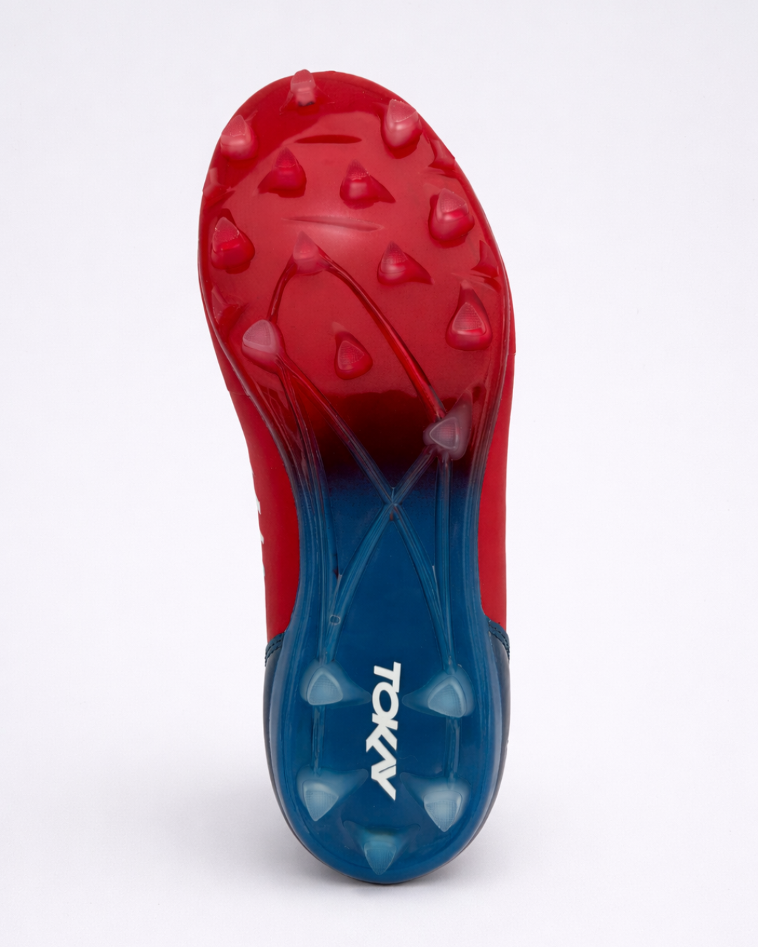 The outsole of an ultimate frisbee cleat showing the many studs for extra grip and the wider outsole for extra comfort and stability.